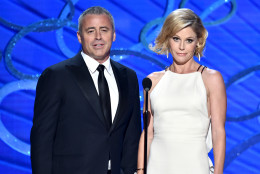 Matt LeBlanc, left, and Julie Bowen present the award for outstanding writing for a comedy series at the 68th Primetime Emmy Awards on Sunday, Sept. 18, 2016, at the Microsoft Theater in Los Angeles. (Photo by Vince Bucci/Invision for the Television Academy/AP Images)