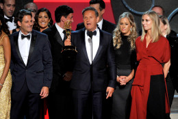 Mark Burnett and the cast and crew of The Voice accepts the award for outstanding reality-competition program at the 68th Primetime Emmy Awards on Sunday, Sept. 18, 2016, at the Microsoft Theater in Los Angeles. (Photo by Vince Bucci/Invision for the Television Academy/AP Images)