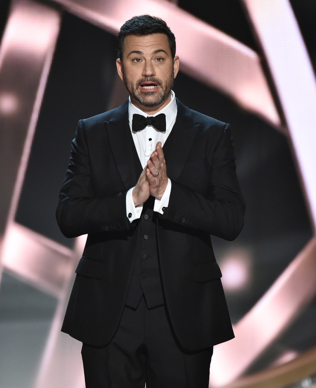 Host Jimmy Kimmel appears at the 68th Primetime Emmy Awards on Sunday, Sept. 18, 2016, at the Microsoft Theater in Los Angeles. (Photo by Vince Bucci/Invision for the Television Academy/AP Images)