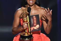 Regina King accepts the award for outstanding supporting actress in a limited series or movie for American Crime at the 68th Primetime Emmy Awards on Sunday, Sept. 18, 2016, at the Microsoft Theater in Los Angeles. (Photo by Vince Bucci/Invision for the Television Academy/AP Images)