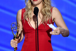 Kate McKinnon accepts the award for outstanding supporting actress in a comedy series for Saturday Night Live at the 68th Primetime Emmy Awards on Sunday, Sept. 18, 2016, at the Microsoft Theater in Los Angeles. (Photo by Vince Bucci/Invision for the Television Academy/AP Images)