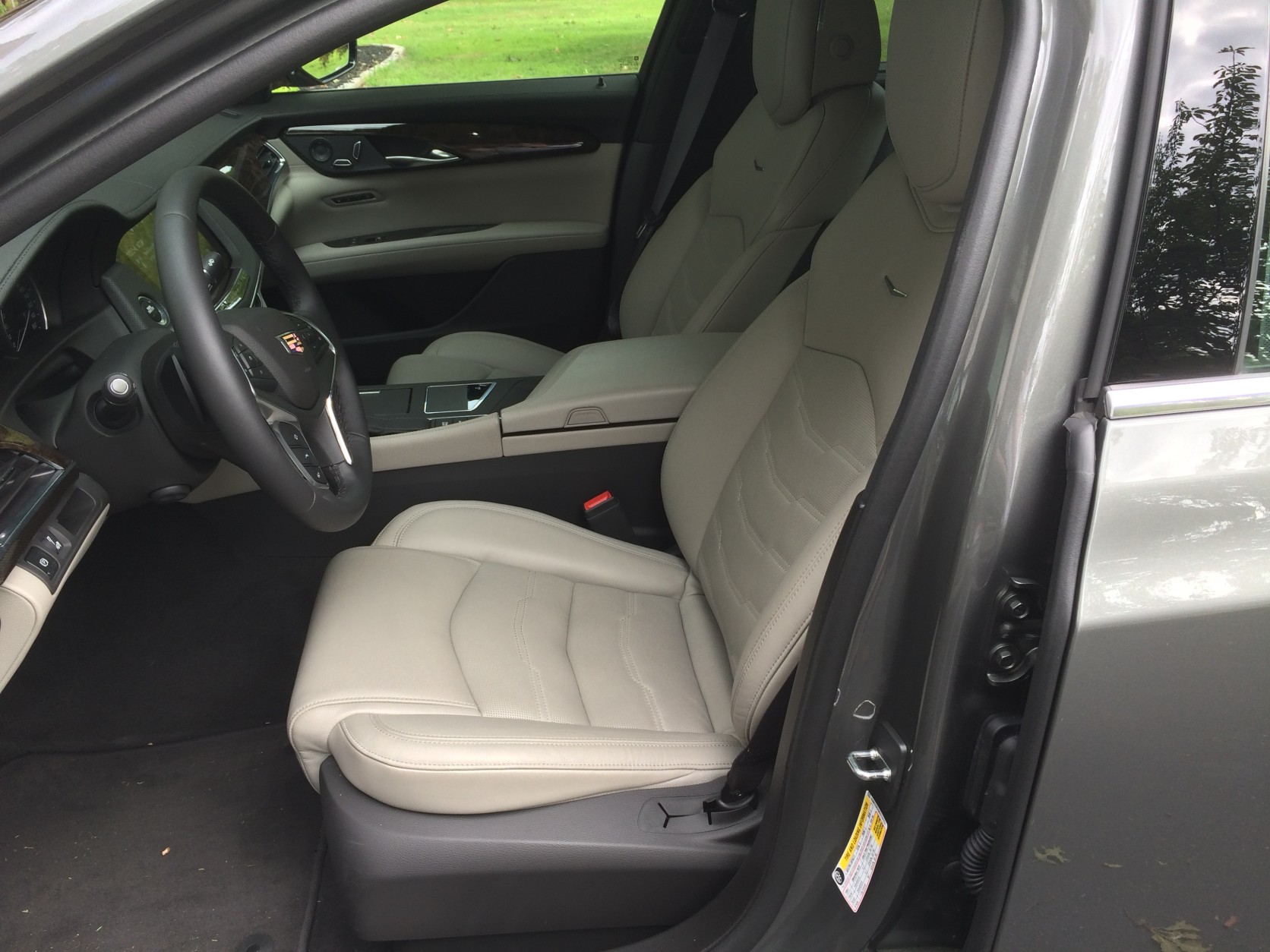 The interior is probably the best of the Cadillacs with nice materials and shapes with comfortable heated and ventilated front seats, though you might slide around a bit in some fast tight corners. (WTOP/Mike Parris)
