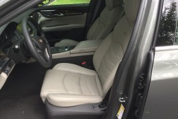 The interior is probably the best of the Cadillacs with nice materials and shapes with comfortable heated and ventilated front seats, though you might slide around a bit in some fast tight corners. (WTOP/Mike Parris)