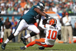 PHILADELPHIA, PA - SEPTEMBER 11: Fletcher Cox #91 of the Philadelphia Eagles sacks quarterback Robert Griffin III #10 of the Cleveland Browns during the third quarter at Lincoln Financial Field on September 11, 2016 in Philadelphia, Pennsylvania. The Eagles defeated the Browns 29-10. (Photo by Rich Schultz/Getty Images)