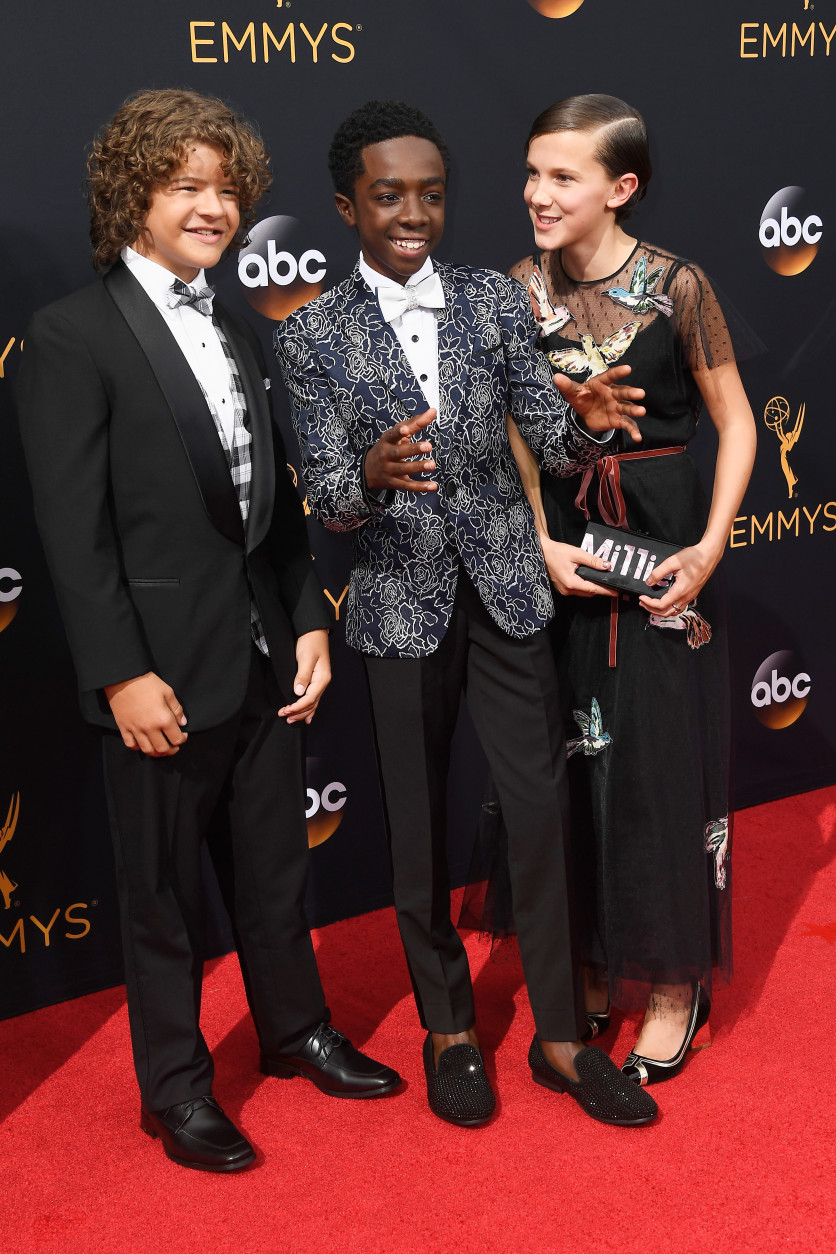 LOS ANGELES, CA - SEPTEMBER 18:  (L-R) Actors Gaten Matarazzo, Caleb McLaughlin and Millie Bobby Brown attend the 68th Annual Primetime Emmy Awards at Microsoft Theater on September 18, 2016 in Los Angeles, California.  (Photo by Frazer Harrison/Getty Images)