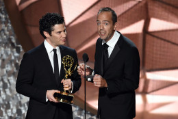 LOS ANGELES, CA - SEPTEMBER 18:  Directors Thomas Kail (L) and Alex Rudzinski accept Outstanding Directing for a Variety Special for 'Grease: Live' onstage during the 68th Annual Primetime Emmy Awards at Microsoft Theater on September 18, 2016 in Los Angeles, California.  (Photo by Kevin Winter/Getty Images)