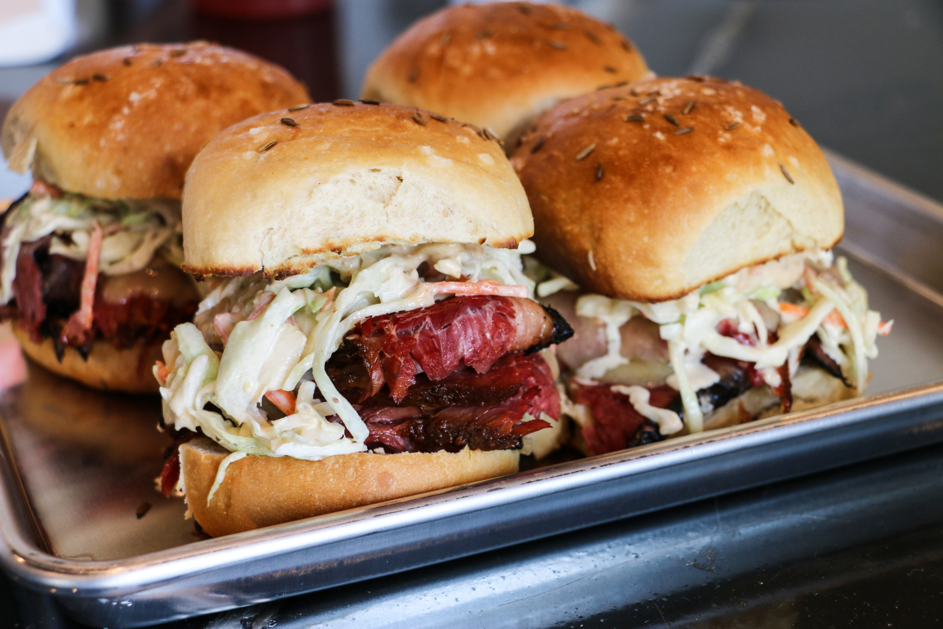 The focus at Smoked & Stacked, a new fast-casual restaurant from "Top Chef" finalist Marjorie Meek-Bradley, is pastrami and milk bread. (Courtesy Smoked & Stacked)  