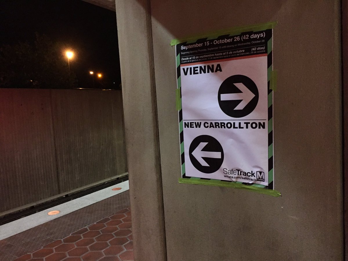 These signs incorrectly labelled the direction Metrorail trains were headed, causing confusion for commuters at the West Falls Church station in Virginia on Thursday, Sept. 15, 2016. (WTOP/Neal Augenstein)