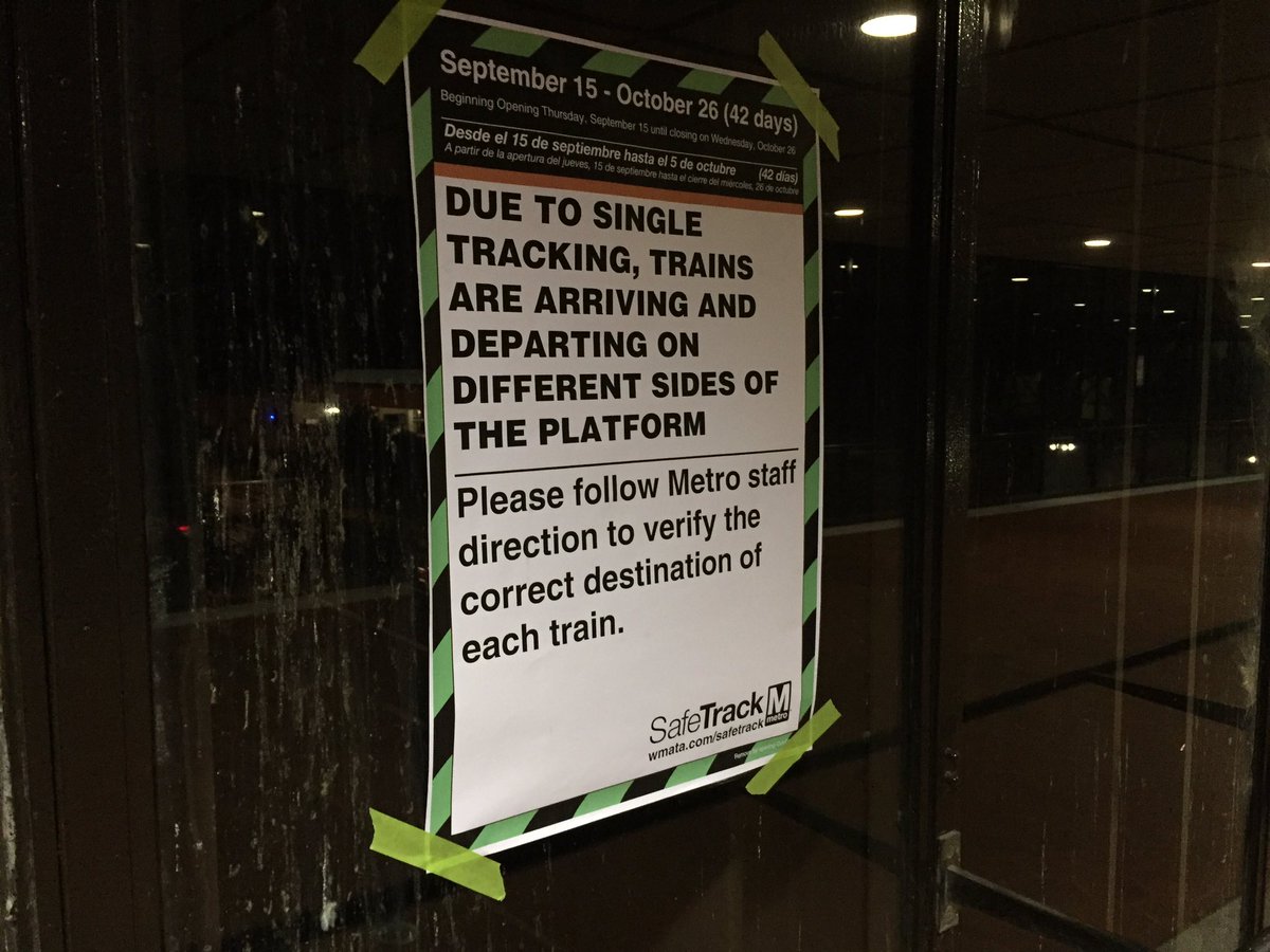 Commuters were warned that platforms would be different than normal at the West Falls Church Metrorail station in Virginia on Thursday, Sept. 15, 2016, the start of the ninth phase of Metro’s massive maintenance overhaul. (WTOP/Neal Augenstein)