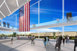 This artists rendering shows a portion of the planned Pentagon Memorial Visitor Education Center called the 9/11 Heroes Hall. Construction is expected to begin in 2017. (Gensler for the Pentagon Memorial Fund)