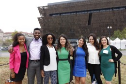 This group of graduate students poses for a photo. They are Ford Foundation scholars. (WTOP/Kate Ryan)
