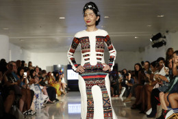 Model and acid attack victim Reshma Querishi models the Archana Kochhar collection during Fashion Week in New York, Thursday, Sept. 8, 2016. (AP Photo/Mary Altaffer)