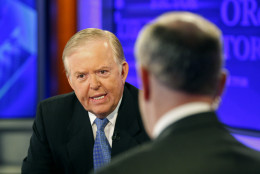 FILE - In this Monday, Nov. 16, 2009 file photo, Lou Dobbs,  left, speaks with Bill O'Reilly during taping a segment for Fox News channel's "The O'Reilly Factor," in New York.  Former CNN host Lou Dobbs is seriously considering running for U.S. Senate in New Jersey in 2012 as "an intermediary step" that could lead to a run for the White House. (AP Photo/Kathy Willens, File)
