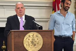 "There's absolutely no chance of me going on 'Dancing With the Stars.' I'm very proud to have a Marylander who's already won, and I think we ought to just leave it at that," Maryland Gov. Larry Hogan said Wednesday after honoring the reality TV star with a Governor's Citation. (WTOP/Michelle Basch)