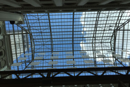 A view of the skylight in the grand lobby of the Trump International Hotel on Pennsylvania Avenue in D.C. The hotel held a "soft opening" on Sept. 12. The Trump Organization won a 60-year lease from the federal government to transform the Old Post Office building into a hotel. (WTOP photo/Rich Johnson)