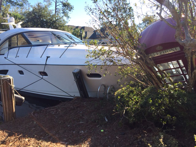 A Hilton Head resident's boat slammed into their home dock. (WTOP/Steve Dresner)