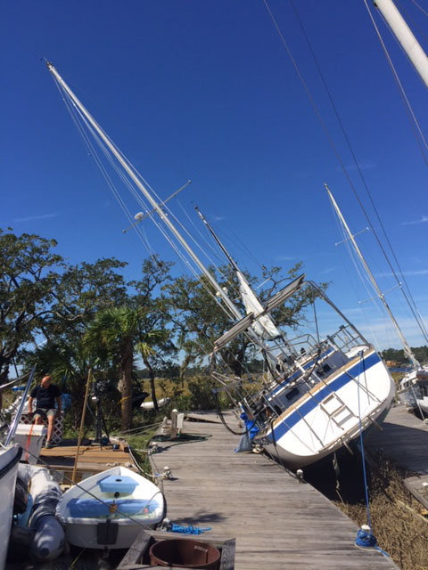 Damage to the Palmetto Bay Marina in Hilton Head, North Carolina, after Hurricane Matthew. (WTOP/Steve Dresner)