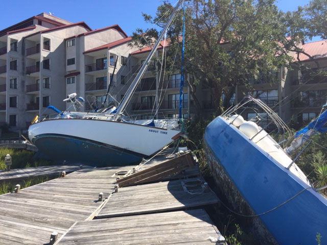 Damage to the Palmetto Bay Marina in Hilton Head, South Carolina, after Hurricane Matthew. (WTOP/Steve Dresner)