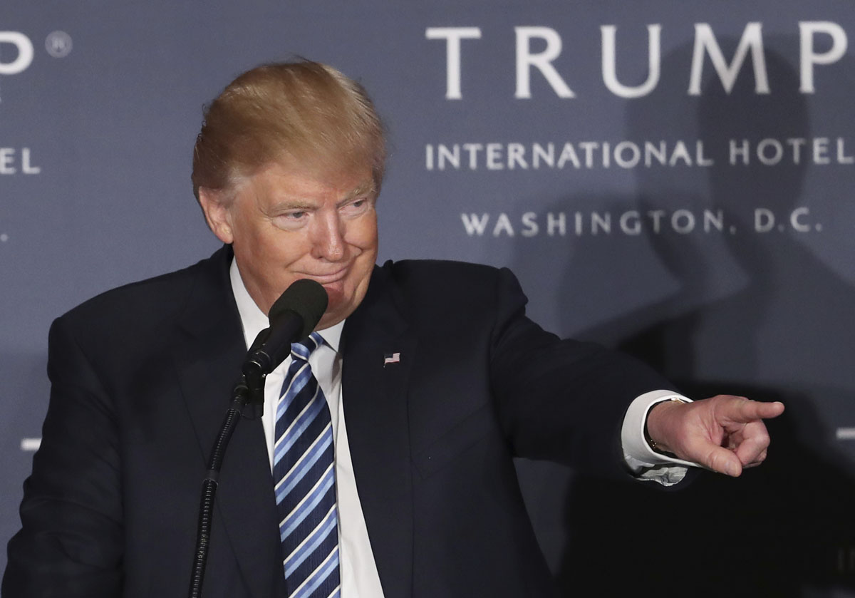 Republican presidential candidate Donald Trump speaks during the grand opening of Trump International Hotel in Washington, Wednesday, Oct. 26, 2016. Donald Trump and his children hosted an official ribbon cutting ceremony and press conference to celebrate the grand opening of his new hotel. (AP Photo/Manuel Balce Ceneta)