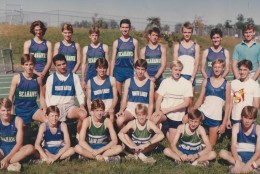 This yearbook photo shows Reston, Va.-native Jim Anderson’s 1986 South Lakes High School cross country team. Anderson is on the top row, third from the left. His friend, U.S. Navy Lt. Cmd. David Williams is in the middle row, 2nd from the left in gray shorts. Anderson says running cross country provided the “best memories from high school.” (Courtesy Jim Anderson)