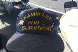 This is the cap Chilton “Chilly” Raiford, 93, wore at a ceremony honoring his heroism. The World War II veteran survived two kamikaze attacks. (WTOP/Kathy Stewart)