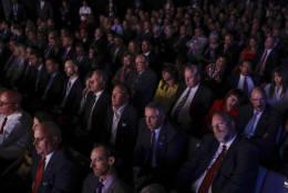 The audience listens as Democratic presidential nominee Hillary Clinton and Republican presidential nominee Donald Trump answers a question during the third presidential debate at UNLV in Las Vegas, Wednesday, Oct. 19, 2016. (AP Photo/John Locher)