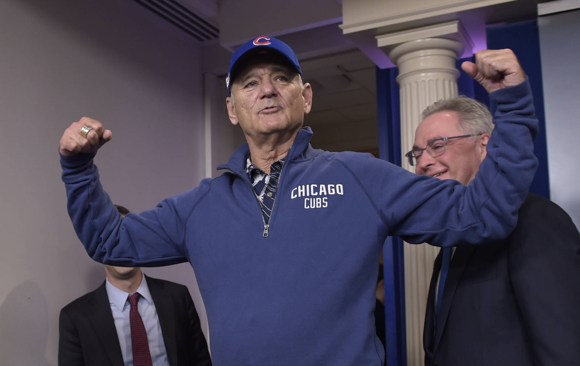 Actor Bill Murray speaks visits the White House briefing room in Washington, Friday, Oct. 21, 2016. Murray is in Washington to receive the Mark Twain Prize for American Humor/ (AP Photo/Susan Walsh)