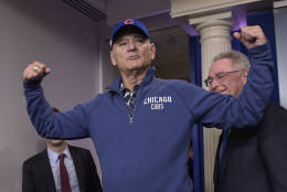 Actor Bill Murray speaks visits the White House briefing room in Washington, Friday, Oct. 21, 2016. Murray is in Washington to receive the Mark Twain Prize for American Humor/ (AP Photo/Susan Walsh)