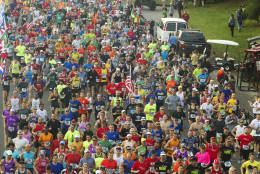 Runners start the 41st Marine Corps Marathon, Sunday, Oct. 30, 2016, in Arlington, Va. (AP Photo/Jose Luis Magana)