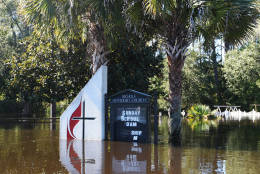 Nichols Methodist Church is seen under floodwaters on Tuesday, Oct. 11, 2016, in Nichols, S.C. About 150 people were rescued by boats from flooding in the riverside village of Nichols on Monday. (AP Photo/Rainier Ehrhardt)