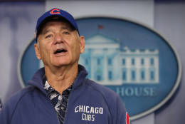 Actor Bill Murray talks during a brief visit in the Brady Press Briefing Room of the White House in Washington, Friday, Oct. 21, 2016.  (AP Photo/Manuel Balce Ceneta)