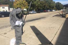 This animontronic "grim reaper" was brought to a rally held by Metro worker union members who, say plans to raise fares and cut service would send the system in to a death spiral. (WTOP/Max Smith)