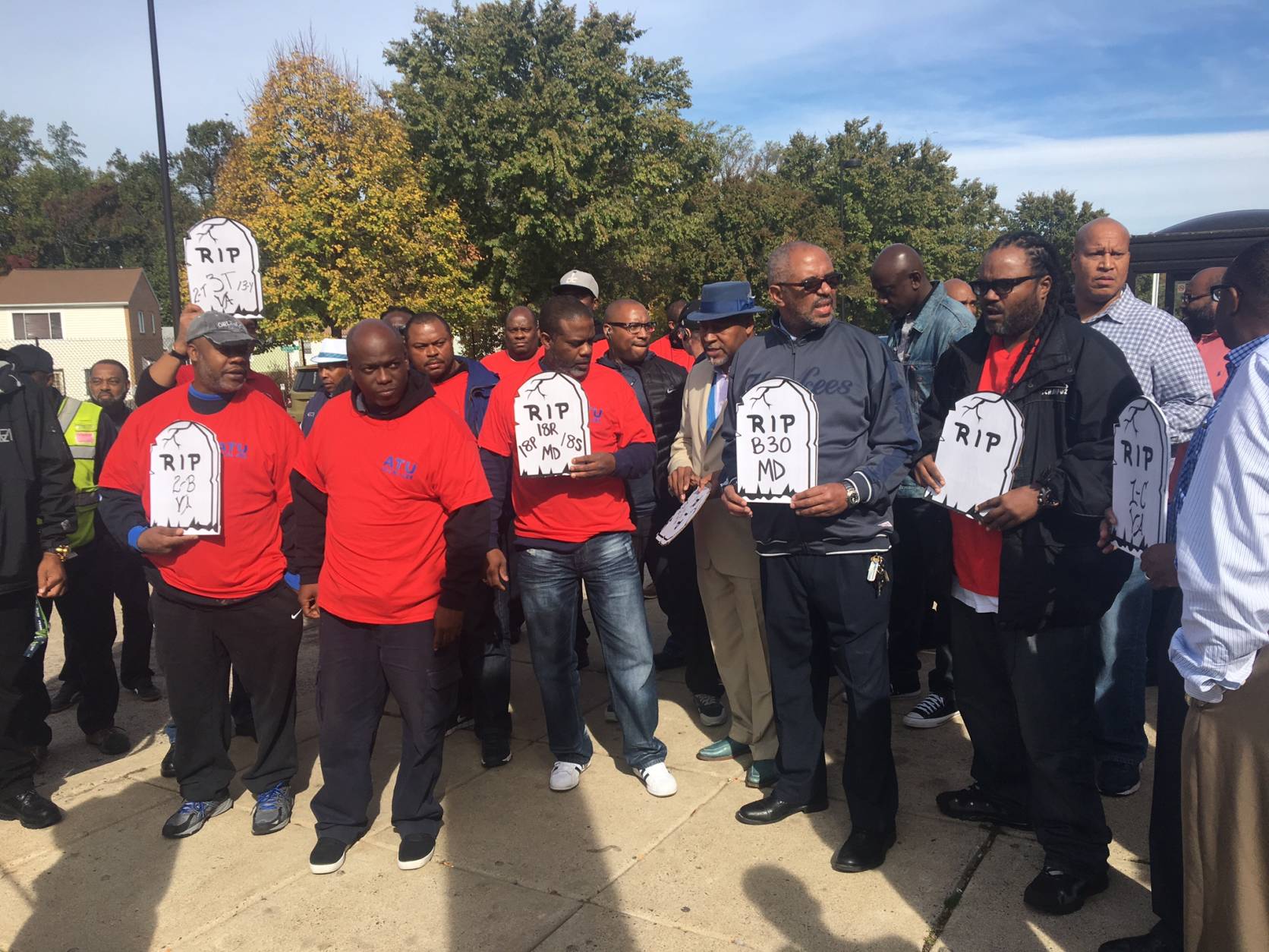Members of Metro's largest union rallied outside a Metro station outside D.C. on Monday, Oct. 31, 2016 in protest of proposals they say would lead to the transit system's demise. (WTOP/Max Smith)