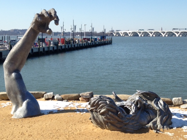 Developer Milton Peterson bought “The Awakening” sculpture for $750,000 in 2007 and had it moved from Hains Point in East Potomac Park, Washington, D.C. to the beach at National Harbor, Maryland where it’s been since 2008. (WTOP/Megan Cloherty)