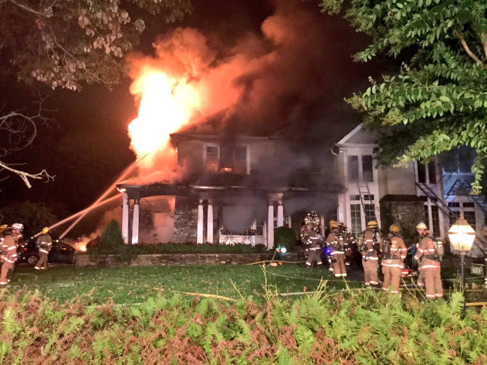 A fire caused about $1.5 million in damages to a house and cars in Bethesda Sunday night. (Montgomery County Fire and Rescue/Pete Piringer)