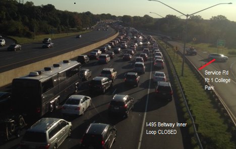 A car crash causes heavy traffic in College Park, Maryland. (WTOP Traffic)