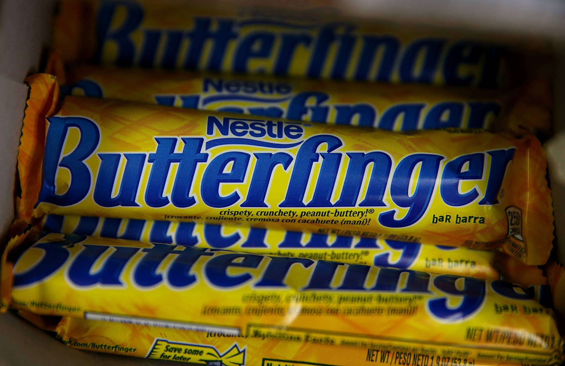 Fun size Nestle Butterfinger bars ranked No. 5 on Peapod's list of top-selling Halloween candy in the Washington, D.C. region. The full-size bar is shown here. (Photo by Justin Sullivan/Getty Images)