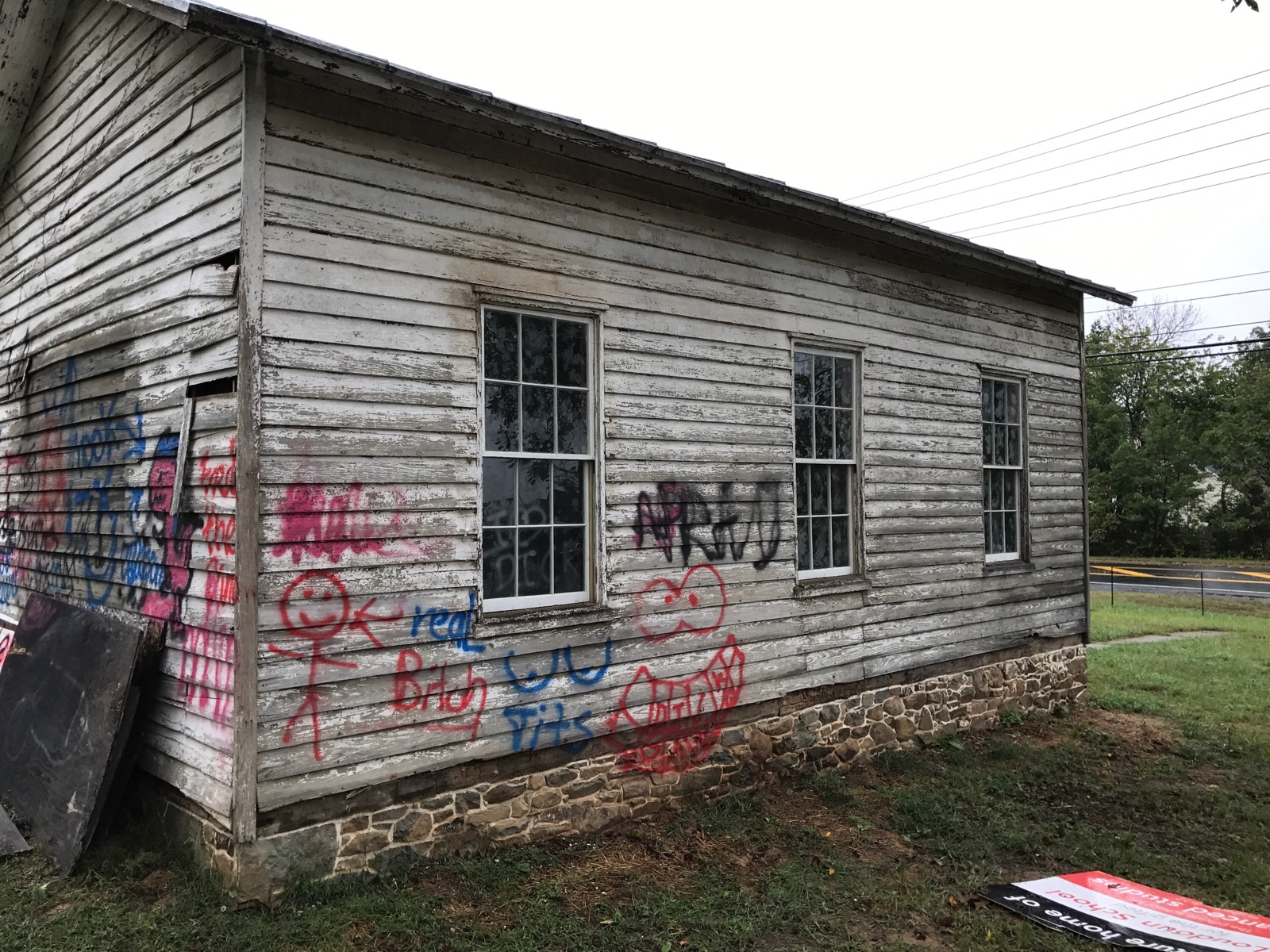 The Old Ashburn Schoolhouse in Loudoun County, Virginia was found vandalized. The Loudoun School for the Gifted was in the process of restoring the one-room schoolhouse, according to the school's principal and founder Deep Sran. (Photo Courtesy Deep Sran)