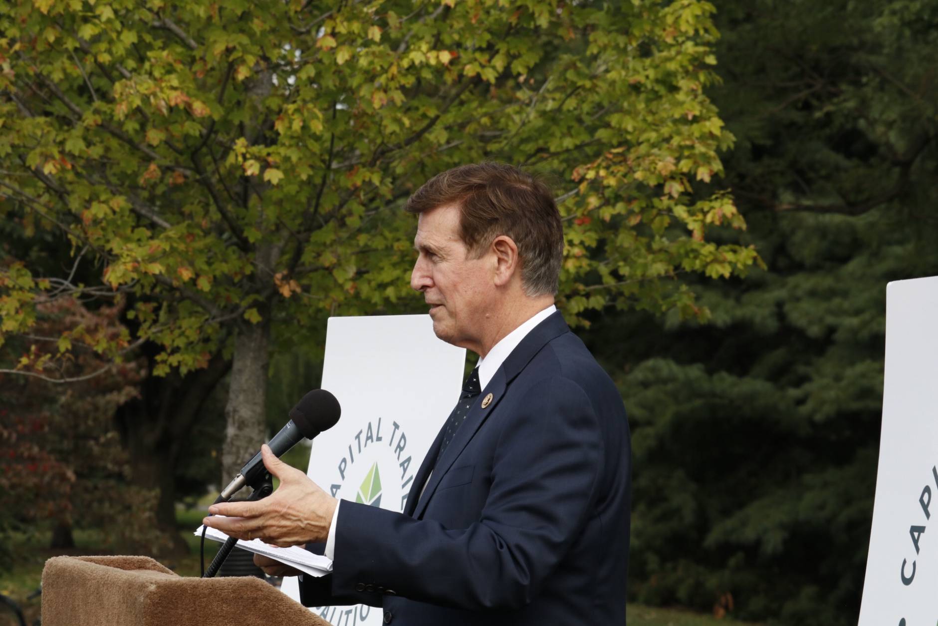 VA Congressman Don Beyer speaks to gathering at Capital Trails Coalition announcement