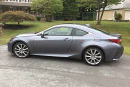 The side view of the Lexus RC 200t coupe is met with creases, angles and air vents toward the rear of the car. Even the rear styling is interesting -- with a dual exhaust system and tail lights that have interesting angles, not the typical rectangle or squares.  (WTOP/Mike Parris)