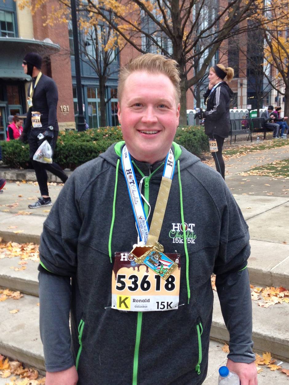 After months of training, Ron completed a 15K in November 2014 at 212 pounds. "The only time I used to run before was to run after a food truck, probably,” he said. “At some point, it clicked and I fell in love with it.” At this point, he had lost nearly 110 pounds in 9 months. (Courtesy of Ron Allison)
