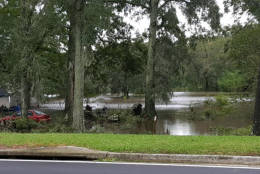 Flooding in Savannah, Ga., in the aftermath of Hurricane Matthew on Saturday, Oct. 8, 2016. (WTOP/Steve Dresner)