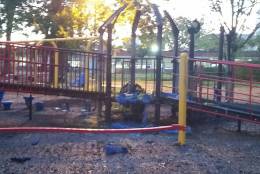 The playground near the Dorothy Height Elementary School, in D.C., suffered about $16,000 in damage. (WTOP/Kathy Stewart)