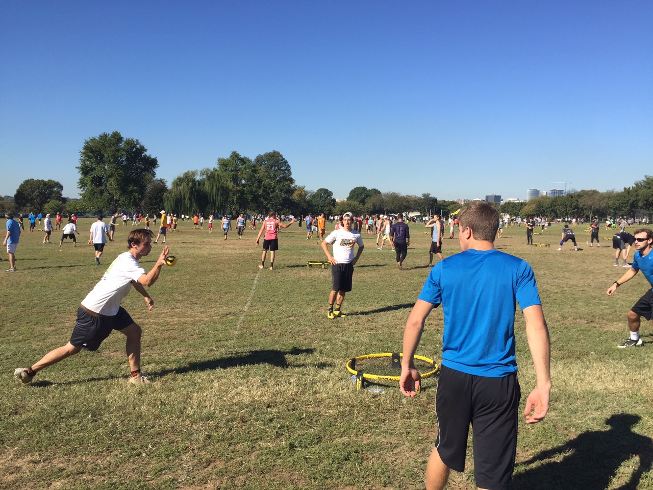 Roughly 500 athletes came out to West Potomac Park in Washington, D.C to compete in a Spikeball tournament on Saturday, Oct. 15, 2016. (WTOP/John Domen)