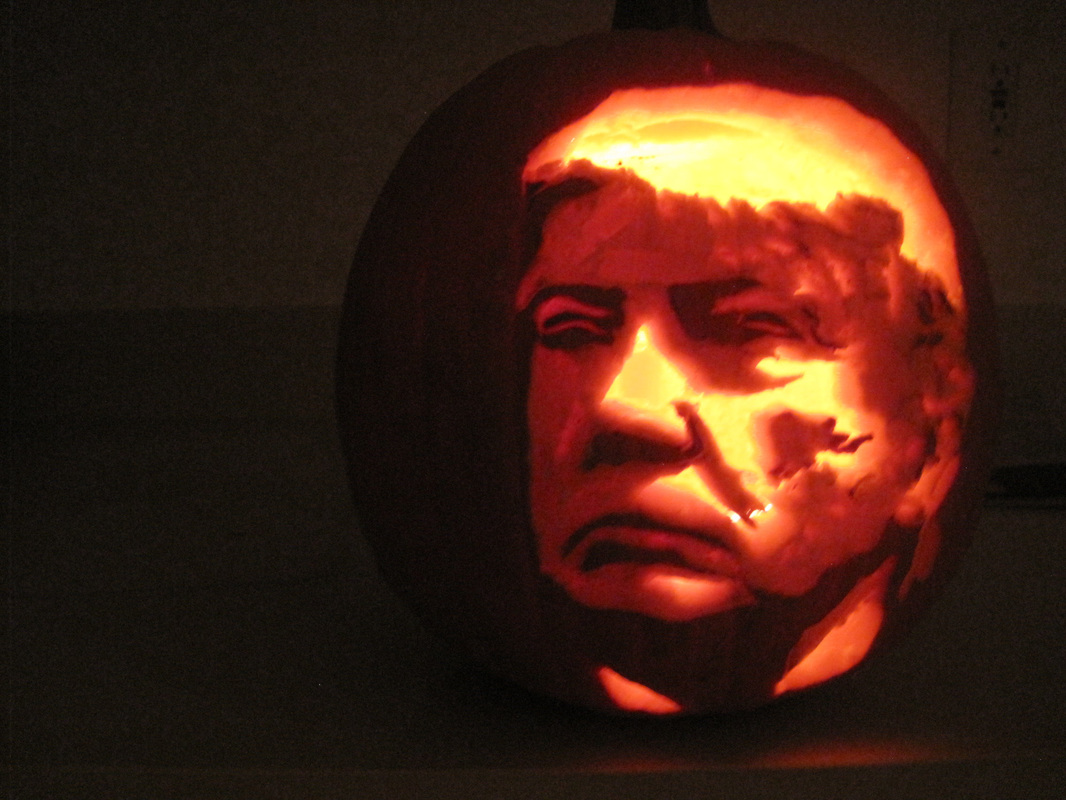 Mink's carving of Republican presidential candidate Donald Trump. (Courtesy Suzy Mink)