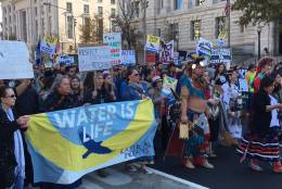 Protesters against the Dakota Access Pipeline march from the Justice Department to the Washington Monument on Sunday. (WTOP/Liz Anderson)