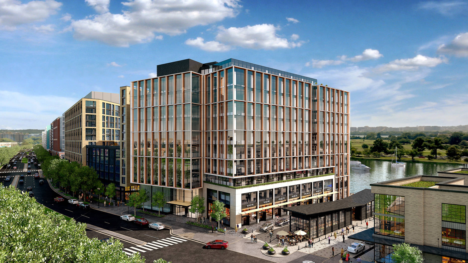 The office building named "1000 Maine" depicted in this artist's rendering will have panoramic views of the nation's capital. (Courtesy The Wharf)