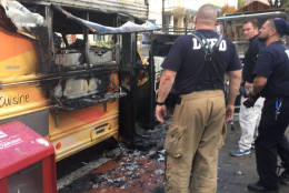 The "Falafel Bus" food truck was parked on H Street near George Washington University when it caught fire. Three people were injured, including one critically, in the blase. (Courtesy D.C. Fire and EMS)