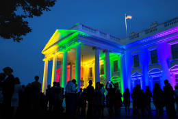 June 26, 2015
"It was a festive atmosphere as the White House was lit with the colors of the rainbow in celebration of the Supreme Court ruling on same-sex marriage. I chose this angle from several options because I like that much of the White House staff had stayed late on a Friday night to take part in the celebration." (Official White House Photo by Pete Souza)


This official White House photograph is being made available only for publication by news organizations and/or for personal use printing by the subject(s) of the photograph. The photograph may not be manipulated in any way and may not be used in commercial or political materials, advertisements, emails, products, promotions that in any way suggests approval or endorsement of the President, the First Family, or the White House.