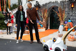 Oct. 30, 2015
"The President and First Lady react to a child in a pope costume and mini popemobile as they welcomed children during a Halloween event on the South Lawn of the White House." (Official White House Photo by Pete Souza)
This official White House photograph is being made available only for publication by news organizations and/or for personal use printing by the subject(s) of the photograph. The photograph may not be manipulated in any way and may not be used in commercial or political materials, advertisements, emails, products, promotions that in any way suggests approval or endorsement of the President, the First Family, or the White House.